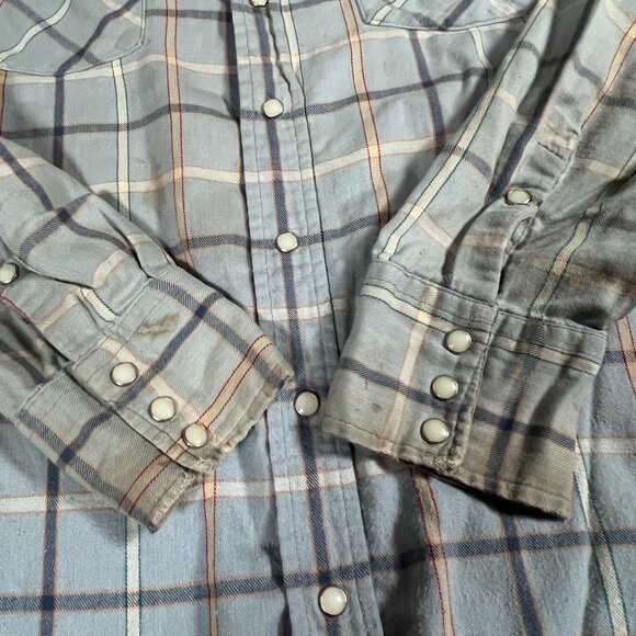 Lot of 3 Vintage Pearl Snap Button Ups Mens XL Plaid Distressed Holes Dakota - Picture 14 of 16